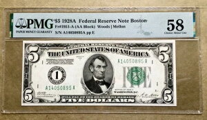 1928A $5 FRN �{�X�g�� PMG A 14050895 A
