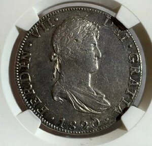 世界の銀貨: * 1820 MO JJ メキシコ 8 レアル NGC AU58*
