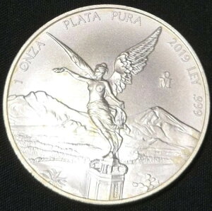 2019年メキシコ・リベルタッド 1オンス BU メキシコ銀貨 プラスチックカプセル入り、多少の変色あり