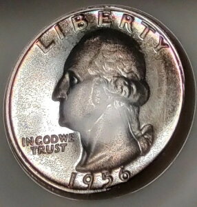 魅力的な1956年ワシントン・プルーフ・クォーターNGC PR68カメオ(縁に虹色のトーン)