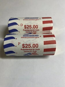 2009 P & D ジェームズ・K・ポーク 未開封 25 コインミントロール 大統領ゴールドドル UNC