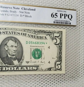 *�X�^�[* 1988�N A $5 �A�M������s�X�^�[�m�[�g PCGS GEM UNC 65PPQ �N���[�u�����h D�u���b�N