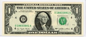 1977年 1ドル グリーンシール 連邦準備銀行券 レーダーノート オハイオ州 未流通