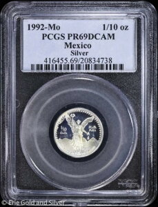 1992年-月 メキシコ プルーフ 1/10オンス シルバー リベルタッド PCGS PR 69 DCAM