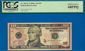2004A $10 FRN Ag^ X^[ PCGS 68PPQ 2nd finest Fr 2309-F* VA 00007179*
