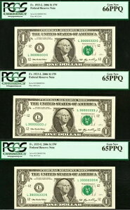 2001�N 1�h���A�M������s�� PCGS 66PPQ 3���Z�b�g �t�@���V�[ ����V���A���ԍ� 30000333