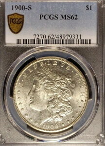 1900年代後半のモーガン PCGS MS62 ブライトホワイト、強いストライク、ゴールドリムトーン