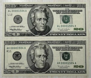 (2) 1996N $20 FRN S/N n yA 2Zbg  GEM}b` AK 00001504 A