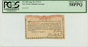 1774�N8��25�� 1�V�����O �j���[���[�N�A���n���� PCGS AU58 PPQ NY-168