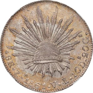 メキシコ 銀貨 8レアル 1861-Zs VL サカテカス造幣局。NGC MS-61!驚異の希少コイン!