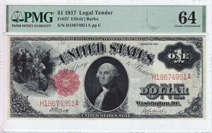 1917年 1ドル紙幣 ソーホース FR#37 PMG CU64 H18674951A