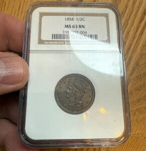 1854�N �҂ݍ��݃w�A �n�[�t�Z���g NGC MS 63 BN ZB16