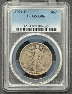1921年 D ウォーキング・リバティ 50セント シルバー ハーフドル PCGS グッド 6+、キーデートコイン