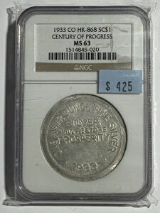 �Z���`�����[�E�I�u�E�v���O���X 1933�N�A�R�����h�B�AHK-868 1�I���X .999 ���� NGC MS63