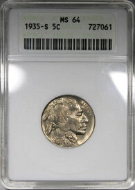 1935-S バッファローニッケル ANACS MS64 ソープボックスホルダー 派手なコイン