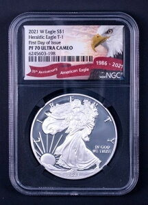 2021-W �V���o�[ �w�����f�B�b�N �C�[�O�� T-1 $1 NGC PF70 �E���g���J���I ���� FDOI SDB198