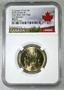 2025 O カナダ $1 NGC MS67 旗付きホッキョクグマ ルーニー 初リリース