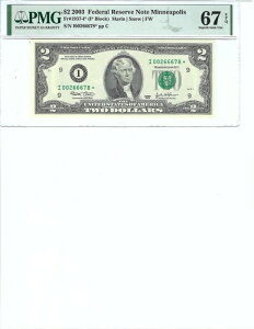 2003 $2 FRN FR1937-I* PMG 67 EPQA~lA|X * L S/N I00266678*!!!
