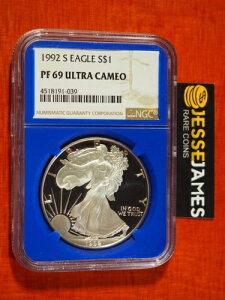 1992年 Sプルーフ シルバーイーグル NGC PF69 ウルトラカメオ ブルーコアホルダー