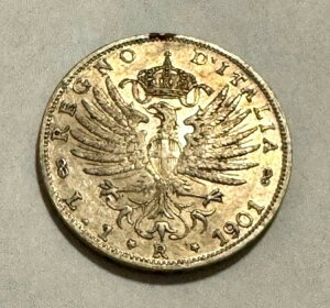イタリア 1 リラ 1901 aUNC グレード銀貨