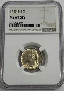 1943 D NGC MS67 5FS �V���o�[ �W�F�t�@�[�\�� �j�b�P�� 5�Z���g �~���g�X�e�[�g�R�C�� 5�̃t���X�e�b�v