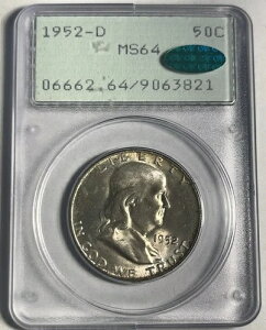 1952-D �t�����N���� �V���o�[ �n�[�t�_���[ �O���[�h PCGS MS64 CAC OGH �I�[���h���g���[�z���_�[