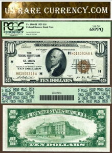 1929�N 10�h���A�M������s�� PCGS�O���[�h GEM 65PPQ FR-1860-H �Z���g���C�X�~�V�K���B