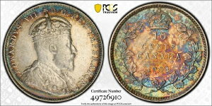 1903年カナダ10セント硬貨|PCGS AU53 フルレインボートーンキーデート