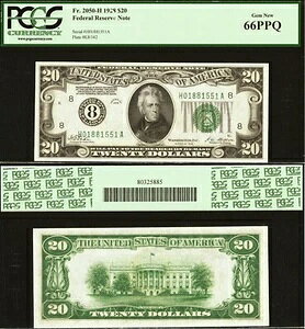 1928�N 20�h���A�M������s�� PCGS Gem 66PPQ - �Z���g���C�X -?? Fr 2050-H
