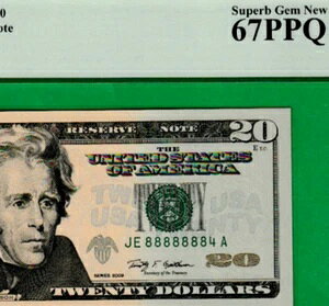 2009�N 20�h�� �A�M������s�� PCGS 67 LUCKY 8'S NEAR SOLID S/N "JE 88888884 A*