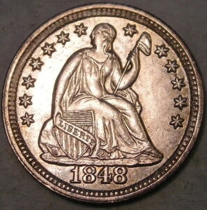 1848年 リバティ座像 銀製ハーフダイム 非常に鮮明で美しく魅力的な特徴