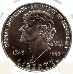 1993年アメリカ合衆国大統領トーマス・ジェファーソン銀貨 NGC i95560