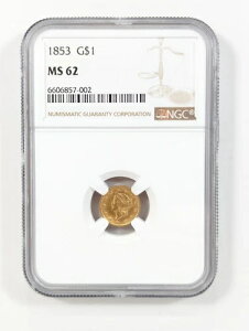 1853年 G$1 金リバティヘッドドル - タイプ1 金貨 米国 $1 ドル NGC MS62