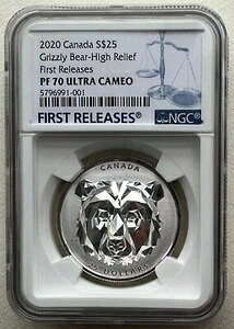 NGC PF70 カナダ 2020 多面体動物の頭部 グリズリーベア シルバーコイン 1オンス
