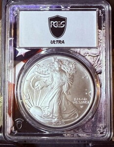2025年 1ドル アメリカン シルバー イーグル PCGS MS70 ウルトラブレイクス ラベル USA フラッグ コア