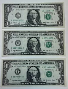 CU 3ピース ロット 1988-A/1993/1995 $1 FRN Web Notes! 未流通