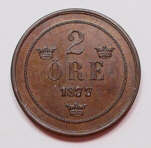 �X�E�F�[�f�� 1877 2 Ore CHOICE MS UNC ** �������~���g�X�e�[�g Oscar II KEY �u�����Y�R�C��