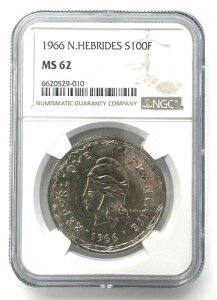 1966�N �j���[�w�u���f�B�[�Y���� 100�t���� MS62 NGC �V���o�[ (.835) �R�C��
