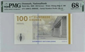 2009 デンマーク 100 クローネ P66a 紙幣 UNC PMG 68 A0091L 000046L