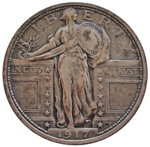 1917年 銀貨 アメリカ スタンディング リバティ クォーター タイプ1 非常に良好な状態