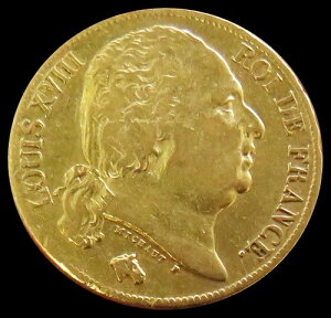 1820年 フランス 20フラン ルイ18世記念金貨 AU