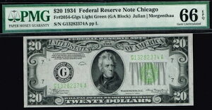 20h 1934N VJS FRN. Fr. 2054-Glgs. CgO[V[. LGS. PMG 66 EPQ