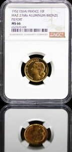 �t�����X ~ �M���[ ~ 10 �t���� ~ MAZ-2768a ~ 1952 Essai-Pi?fort ~ NGC MS 66