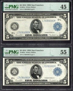 1914N 5h TtVXR FRN PMG 45/55 Fr.891a 2Zbg