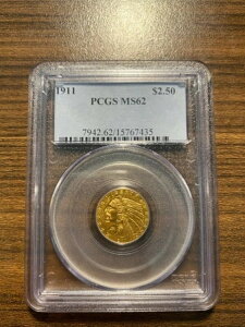 1911-P インディアンヘッド 2.50ドル金貨 クォーターイーグル PCGS MS 62 2.5ドル