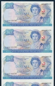 NZ $10 x 4 ���J�b�g�V�[�g 1990 �N ���C�^���M��� 150 ���N AAA �� 1 �ړ��� ��!!