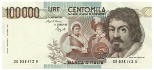100000 ���� BANCA D'ITALIA CARAVAGGIO I TIPO LETTERA E 06/03/1992 FDS-/FDS