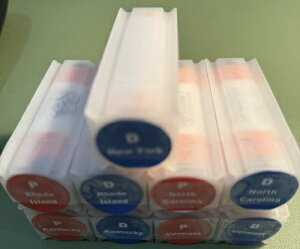 9 ミントロール 未開封 州 25 セント硬貨 - 2001 P&D セット - KT、VT、RI、NC、NY (P なし)