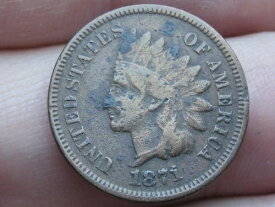 1871年インディアンヘッド1セントペニー - 太字N、精巧なディテール、部分的なリバティ