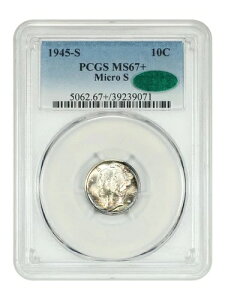 1945-S 10セント PCGS/CAC MS67+ (マイクロS) - マーキュリーダイム